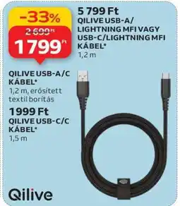 Auchan QILIVE USB-A/Lightning MFI vagy USB-C/Lightning MFI kábel ajánlat