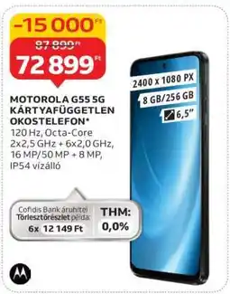 Auchan MOTOROLA G55 5G KÁRTYAFÜGGETLEN OKOSTELEFON ajánlat