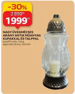 Auchan NAGY ÜVEGMÉCSES ARANY ANTIK MŰANYAG KUPAKKAL ÉS TALPPAL ajánlat