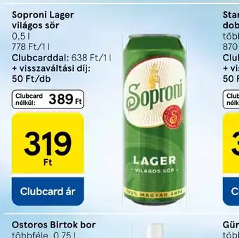Tesco Soproni Lager világos sör ajánlat
