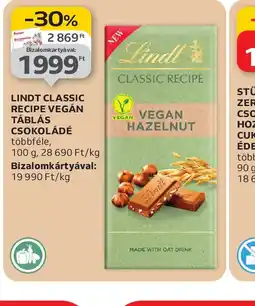 Auchan Lindt Classic Recipe Vegan Táblás Csokoládé ajánlat