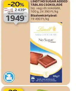 Auchan Lindt No Sugar Added Táblás Csokoládé ajánlat