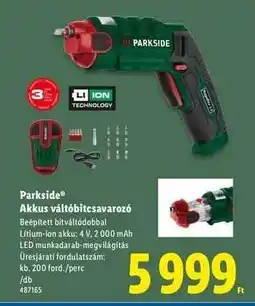 Lidl PARKSIDE Akkus váltóbitcsavarozó ajánlat