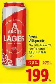 Lidl Argus Világos sör ajánlat