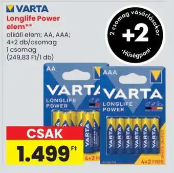 Spar VARTA Longlife Power elem ajánlat
