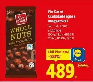 Lidl Fin Carré Csokoládé egész mogyoróval ajánlat
