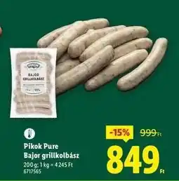 Lidl PIKOK PURE Bajor grillkolbász ajánlat