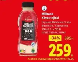 Lidl Milbona Kávés tejital ajánlat