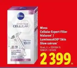 Lidl Nivea Cellular Expert Filler hialuron / Luminous630 Skin Glow szérum ajánlat