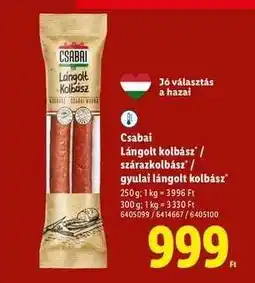 Lidl Csabai Lángolt kolbász / szárazkolbász / gyulai lángolt kolbász ajánlat