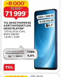 Auchan TCL 50 NXTPAPER 5G kártyafüggetlen okostelefon ajánlat