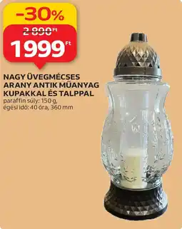 Auchan Nagy üvegmécses arany antik műanyag kupakkal és talppal ajánlat