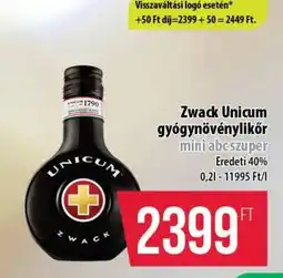 Coop Zwack Unicum gyógynövénylikőr ajánlat