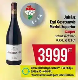 Coop Juhász Egri Gesztenyés Merlot Superior ajánlat