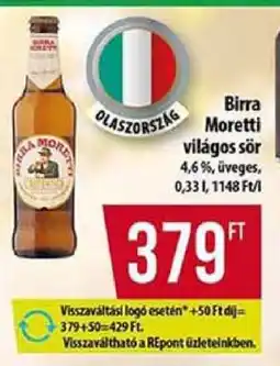 Coop BIRRA MORETTI Világos sör ajánlat