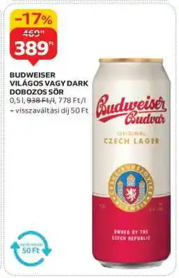 Auchan Budweiser Világos vagy Dark Dobozos Sör ajánlat