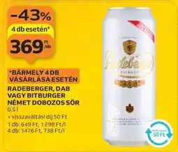 Auchan RADEBERGER, DAB vagy BITBURGER NÉMET DOBOZOS SÖR ajánlat