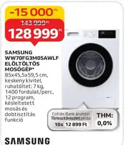 Auchan SAMSUNG WW70FG3M05AWLF ELÖLTÖLTŐS MOSÓGÉP ajánlat