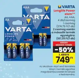 Spar VARTA Longlife Power elem ajánlat