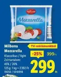 Lidl MILBONA Mozzarella ajánlat