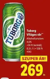 Lidl TUBORG Világos sör ajánlat