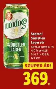 Lidl Soproni szűretlen lager sör ajánlat