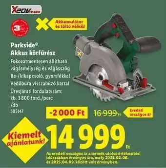 Lidl PARKSIDE Akkus körfűrész ajánlat