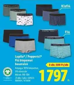 Lidl LUPILU / PEPPERTS! Fiú biopamut boxeralsó ajánlat