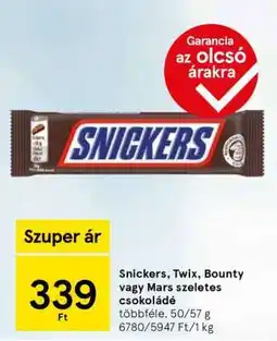 Tesco Snickers, Twix, Bounty vagy Mars szeletes csokoládé ajánlat
