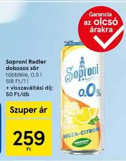 Tesco Soproni Radler Dobozos Sör ajánlat