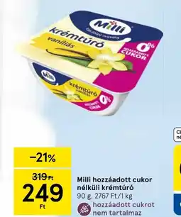 Tesco MILLI hozzáadott cukor nélküli krémtúr ajánlat