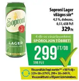 Coop Soproni Lager világos sör ajánlat
