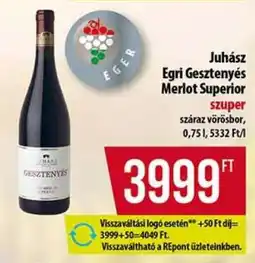 Coop Juhász Egri Gesztenyés Merlot Superior ajánlat