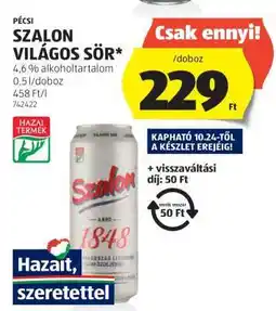 ALDI Pécsi Szalon Világos Sör ajánlat