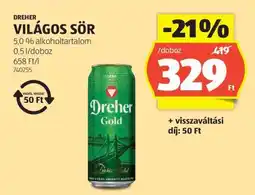 ALDI DREHER Világos sör ajánlat