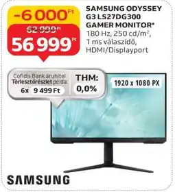 Auchan SAMSUNG ODYSSEY G3 LS27DG300 GAMER MONITOR ajánlat