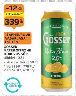 Auchan Gösser Natur Zitrone Dobozos Sör ajánlat