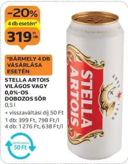 Auchan STELLA ARTOIS VILÁGOS VAGY 0,0%-OS DOBOZOS SÖR ajánlat