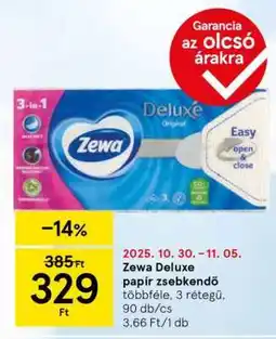 Tesco Zewa Deluxe papír zsebkendő ajánlat