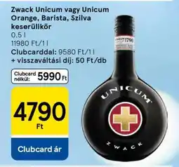 Tesco Zwack Unicum vagy Unicum Orange, Barista, Szilva keserűlikőr ajánlat