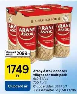 Tesco Arany Ászok dobozos világos sör multipack ajánlat