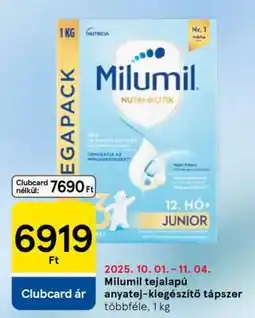 Tesco Milumil tejalapú anyatej-kiegészítő tápszer ajánlat