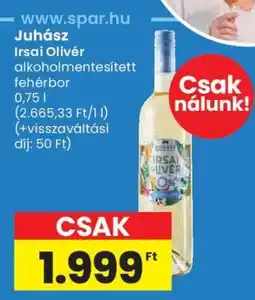 Spar Juhász Irsai Olivér alkoholmentesített fehérbor ajánlat
