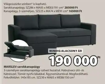JYSK MARSLEV sarokkanapéágy ajánlat