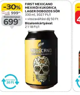 Auchan FIRST MEXICANO MEXIKI KUKORICA LAGER DOBOZOS SÖR ajánlat