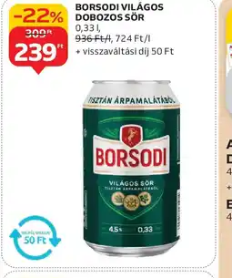Auchan Borsodi Világos Dobozos Sör ajánlat