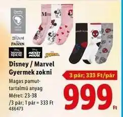 Lidl DISNEY / MARVEL Gyermek zokni ajánlat