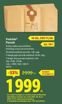 Lidl PARKSIDE Porzsák ajánlat