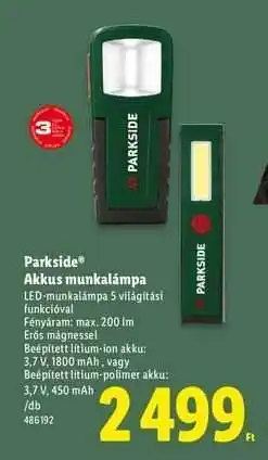 Lidl Parkside Akkus munkalámpa ajánlat