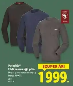 Lidl PARKSIDE Férfi hosszú ujjú póló ajánlat